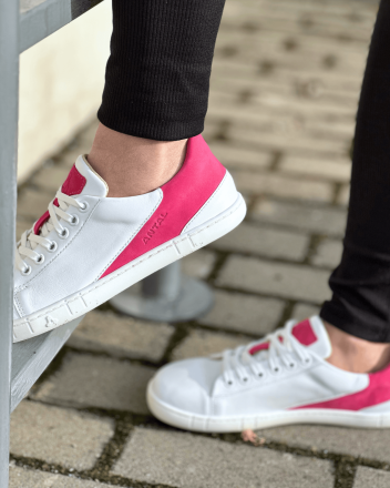 Боси сникърси Antal Barefoot Magnifique - бели с фуксия