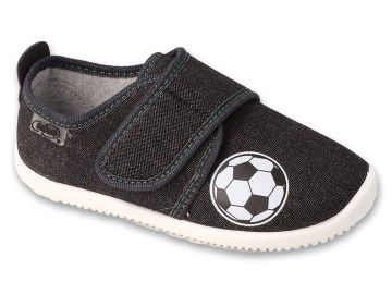 Befado Softer Barefoot 902X042 Детски пантофи с кожена стелка, Черни с футболна топка