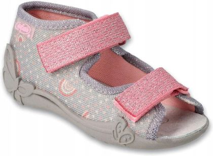 Befado Papi 342P056 Бебешки сандали с кожена стелка, Сиви с розови 