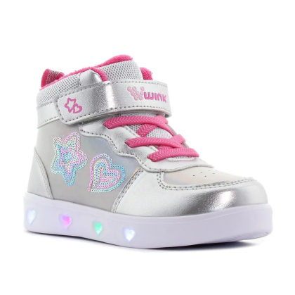 WINK RHEA STAR LED Детски светещи сникърси с мемори стелка, Сребърни