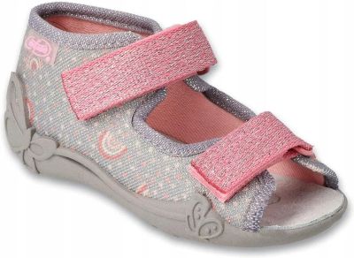 Befado Papi 342P056 Бебешки сандали с кожена стелка, Сиви с розови 