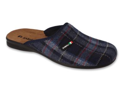 Луксозни домашни чехли с кожена стелка Inblu 155M018, Синьо каре