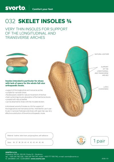3/4 Ортопедични кожени стелки Svorto Skelet insoles