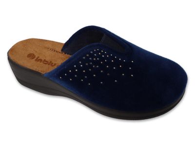 Луксозни дамски домашни чехли с кожена стелка Inblu 155D164, Тъмносини