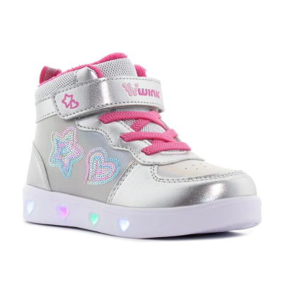 WINK RHEA STAR LED Детски светещи сникърси с мемори стелка, Сребърни